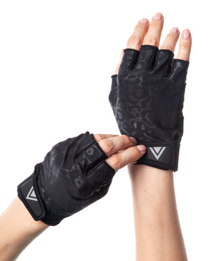 Arebesk Designer Gloves Black Leopard Print