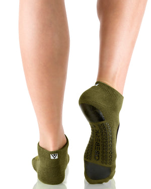 Back View of Army Green Grip Socks by Arebesk