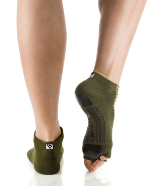 Open Toe Grip Socks Back View in Green Color